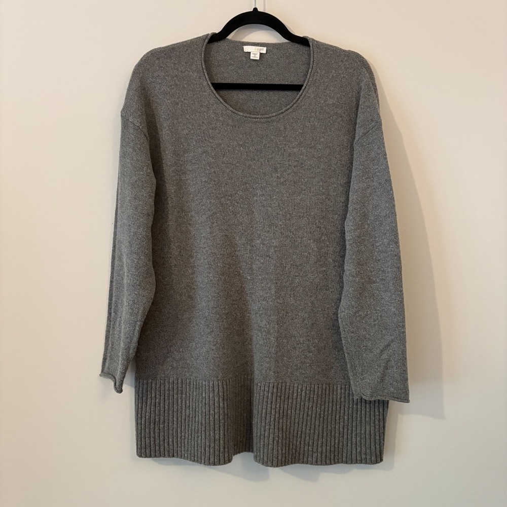 J Jill Merino Wool Blend Knit Sweater Gray 1X Quiet Luxury Minimalist Capsule